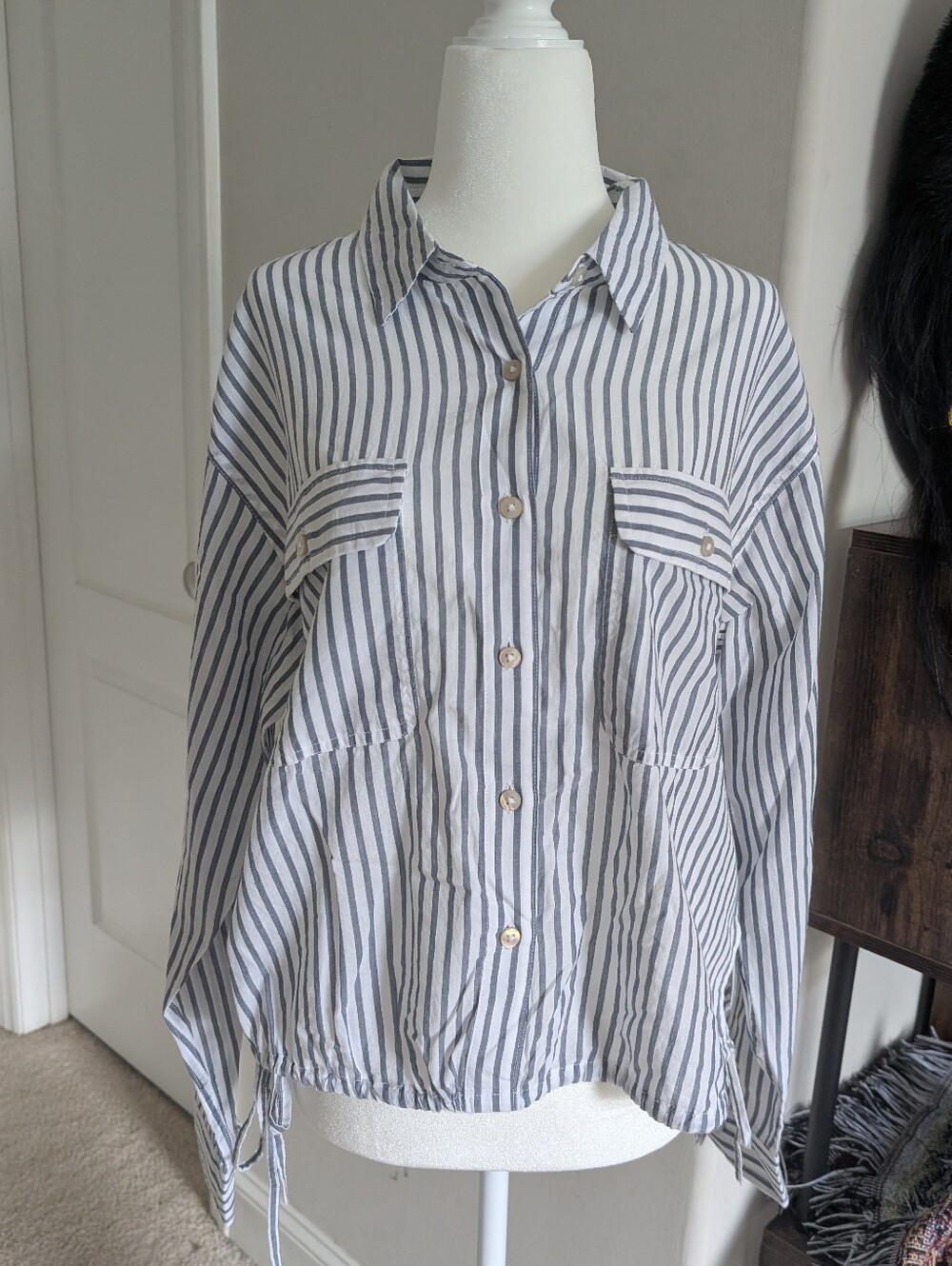 New Lucky Brand Striped Blue and White Women's Button-Up Shirt